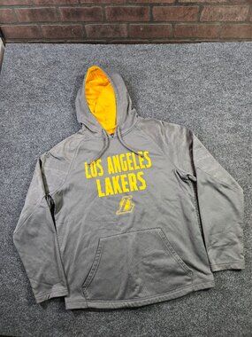 NBA LA Lakers Hoodie Men L Gray Pullover Crew Neck Hooded Sweatshirt Lightweight